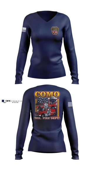 Womens Long Sleeve Vneck Shirt, Como Volunteer Fire Department, Fire Department, Teamtime, Team time, sublimation, custom sports apparel, team uniforms, spirit wear, spiritwear, sports uniforms, custom shirts, team store, custom team store, fundraiser sports, apparel fundraiser