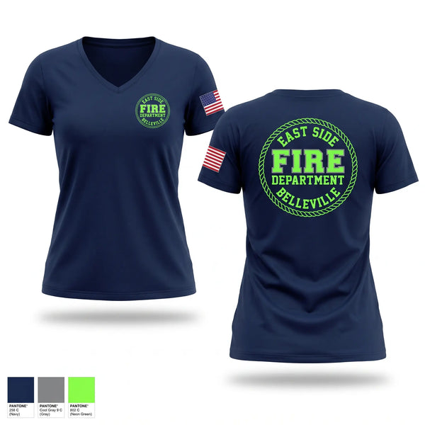 Womens Short Sleeve Vneck Shirt, East Side Fire Department (Belleville), Fire Department, Teamtime, Team time, sublimation, custom sports apparel, team uniforms, spirit wear, spiritwear, sports uniforms, custom shirts, team store, custom team store, fundraiser sports, apparel fundraiser