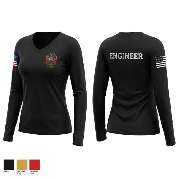 Womens Long Sleeve Vneck Shirt, 744 Engineer Company, Army, Teamtime, Team time, sublimation, custom sports apparel, team uniforms, spirit wear, spiritwear, sports uniforms, custom shirts, team store, custom team store, fundraiser sports, apparel fundraiser