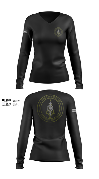 Womens Long Sleeve Vneck Shirt, OCSO TAC UNIT, Police, Teamtime, Team time, sublimation, custom sports apparel, team uniforms, spirit wear, spiritwear, sports uniforms, custom shirts, team store, custom team store, fundraiser sports, apparel fundraiser
