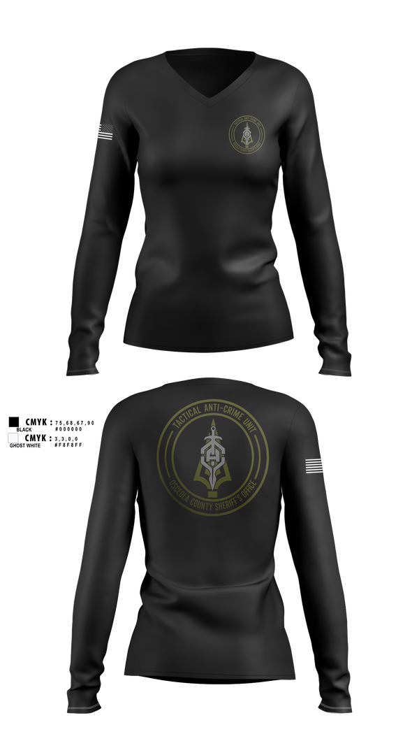 Womens Long Sleeve Vneck Shirt, OCSO TAC UNIT, Police, Teamtime, Team time, sublimation, custom sports apparel, team uniforms, spirit wear, spiritwear, sports uniforms, custom shirts, team store, custom team store, fundraiser sports, apparel fundraiser