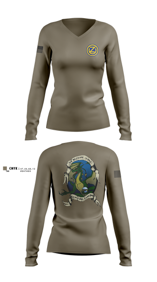Womens Long Sleeve Vneck Shirt, 4-108th DET 1, Army, Teamtime, Team time, sublimation, custom sports apparel, team uniforms, spirit wear, spiritwear, sports uniforms, custom shirts, team store, custom team store, fundraiser sports, apparel fundraiser