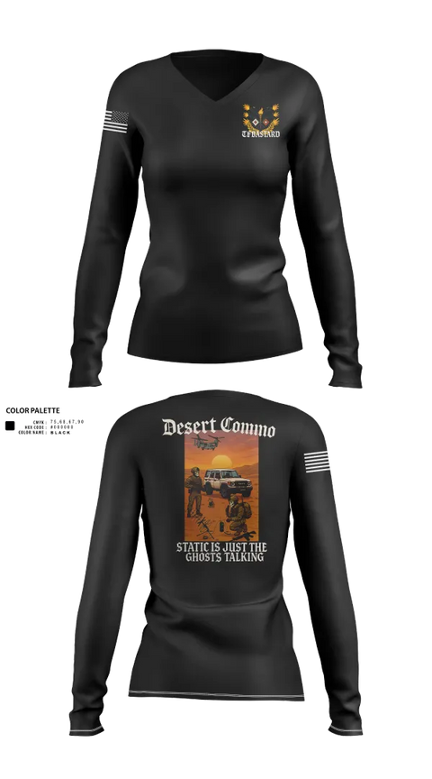 Womens Long Sleeve Vneck Shirt, Task Force Bataan, , Teamtime, Team time, sublimation, custom sports apparel, team uniforms, spirit wear, spiritwear, sports uniforms, custom shirts, team store, custom team store, fundraiser sports, apparel fundraiser