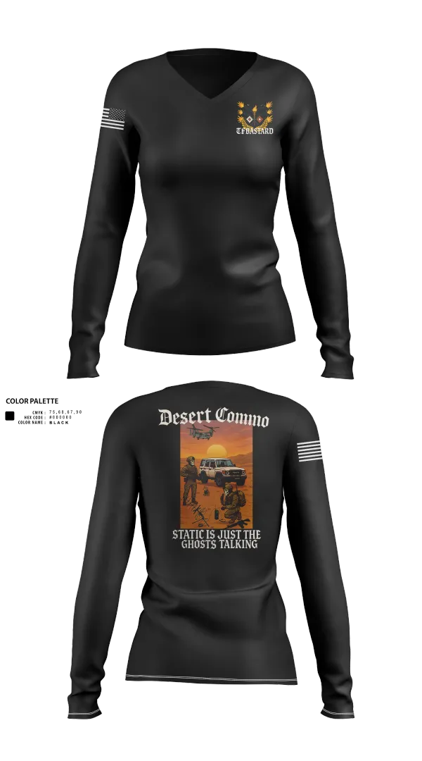 Womens Long Sleeve Vneck Shirt, Task Force Bataan, , Teamtime, Team time, sublimation, custom sports apparel, team uniforms, spirit wear, spiritwear, sports uniforms, custom shirts, team store, custom team store, fundraiser sports, apparel fundraiser