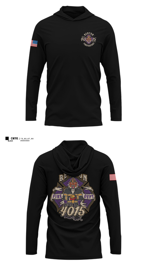 Long Sleeve Hooded Sun Shirt, Benton Fire, Fire Department, Teamtime, Team time, sublimation, custom sports apparel, team uniforms, spirit wear, spiritwear, sports uniforms, custom shirts, team store, custom team store, fundraiser sports, apparel fundraiser