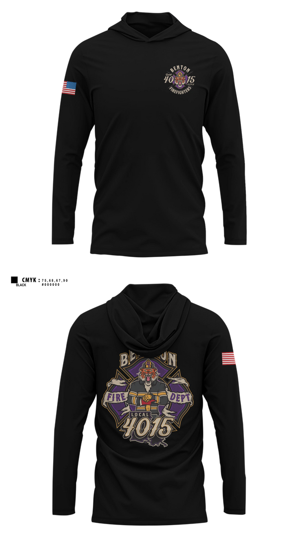 Long Sleeve Hooded Sun Shirt, Benton Fire, Fire Department, Teamtime, Team time, sublimation, custom sports apparel, team uniforms, spirit wear, spiritwear, sports uniforms, custom shirts, team store, custom team store, fundraiser sports, apparel fundraiser