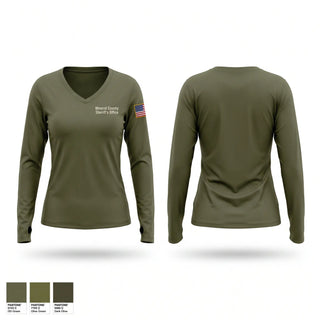 Womens Long Sleeve Vneck Shirt, Mineral County Sheriff’s Office, Police, Teamtime, Team time, sublimation, custom sports apparel, team uniforms, spirit wear, spiritwear, sports uniforms, custom shirts, team store, custom team store, fundraiser sports, apparel fundraiser