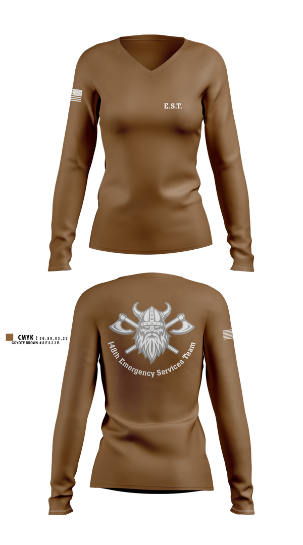 Womens Long Sleeve Vneck Shirt, 148th E.S.T., Police, Teamtime, Team time, sublimation, custom sports apparel, team uniforms, spirit wear, spiritwear, sports uniforms, custom shirts, team store, custom team store, fundraiser sports, apparel fundraiser