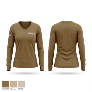 Womens Long Sleeve Vneck Shirt, MSRON 5, Navy, Teamtime, Team time, sublimation, custom sports apparel, team uniforms, spirit wear, spiritwear, sports uniforms, custom shirts, team store, custom team store, fundraiser sports, apparel fundraiser