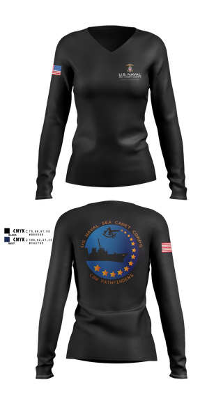 Womens Long Sleeve Vneck Shirt, Pathfinders, Navy, Teamtime, Team time, sublimation, custom sports apparel, team uniforms, spirit wear, spiritwear, sports uniforms, custom shirts, team store, custom team store, fundraiser sports, apparel fundraiser