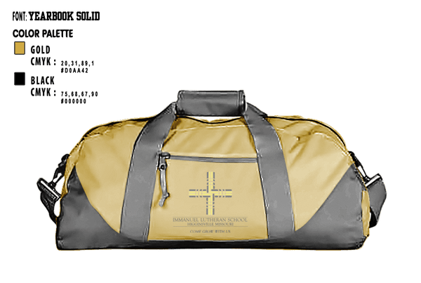 Duffle Bag, Immanuel Lutheran School, Spirit Store, Teamtime, Team time, sublimation, custom sports apparel, team uniforms, spirit wear, spiritwear, sports uniforms, custom shirts, team store, custom team store, fundraiser sports, apparel fundraiser