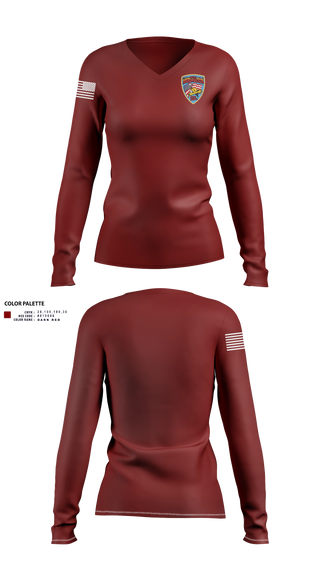 Womens Long Sleeve Vneck Shirt, St. Boni, Fire Department, Teamtime, Team time, sublimation, custom sports apparel, team uniforms, spirit wear, spiritwear, sports uniforms, custom shirts, team store, custom team store, fundraiser sports, apparel fundraiser