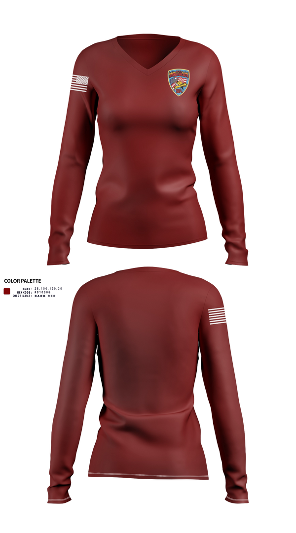 Womens Long Sleeve Vneck Shirt, St. Boni, Fire Department, Teamtime, Team time, sublimation, custom sports apparel, team uniforms, spirit wear, spiritwear, sports uniforms, custom shirts, team store, custom team store, fundraiser sports, apparel fundraiser