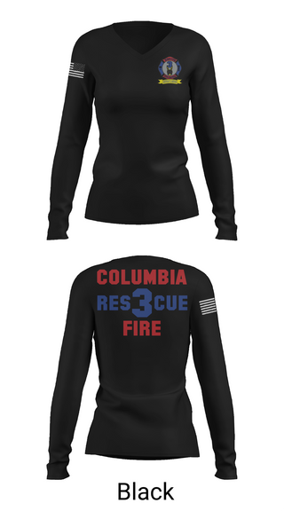 Womens Long Sleeve Vneck Shirt, Columbia Fire Department RESCUE3, Fire Department, Teamtime, Team time, sublimation, custom sports apparel, team uniforms, spirit wear, spiritwear, sports uniforms, custom shirts, team store, custom team store, fundraiser sports, apparel fundraiser