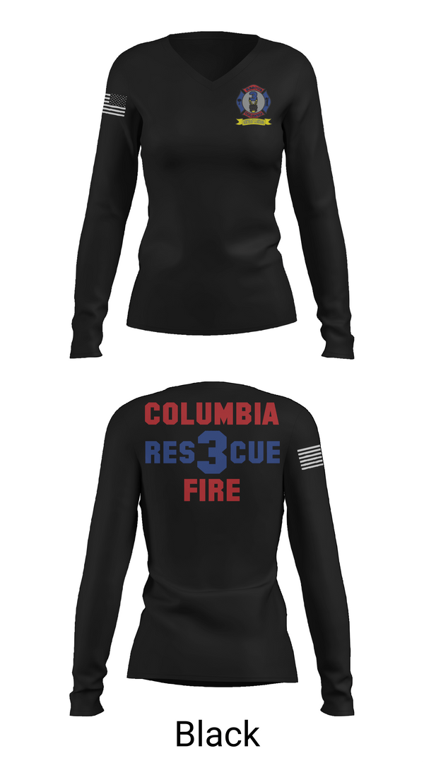 Womens Long Sleeve Vneck Shirt, Columbia Fire Department RESCUE3, Fire Department, Teamtime, Team time, sublimation, custom sports apparel, team uniforms, spirit wear, spiritwear, sports uniforms, custom shirts, team store, custom team store, fundraiser sports, apparel fundraiser