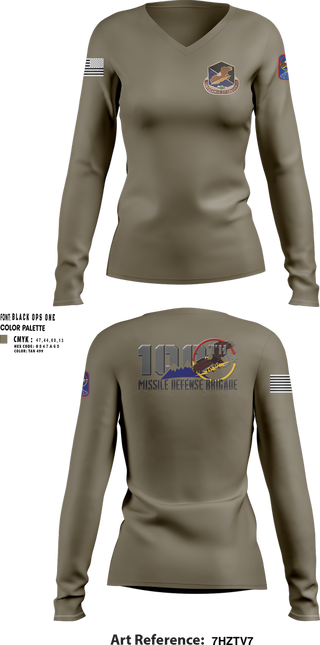 Womens Long Sleeve Vneck Shirt, 100th Missile Defense Brigade, , Teamtime, Team time, sublimation, custom sports apparel, team uniforms, spirit wear, spiritwear, sports uniforms, custom shirts, team store, custom team store, fundraiser sports, apparel fundraiser
