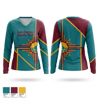 Womens Long Sleeve Vneck Shirt, Las Cruces Aquatic Team, Swimming, Teamtime, Team time, sublimation, custom sports apparel, team uniforms, spirit wear, spiritwear, sports uniforms, custom shirts, team store, custom team store, fundraiser sports, apparel fundraiser