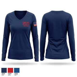 Womens Long Sleeve Vneck Shirt, GACTC Emergency Services, EMS/EMT, Teamtime, Team time, sublimation, custom sports apparel, team uniforms, spirit wear, spiritwear, sports uniforms, custom shirts, team store, custom team store, fundraiser sports, apparel fundraiser
