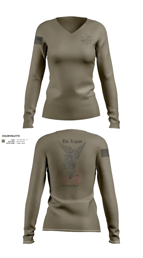 Womens Long Sleeve Vneck Shirt, 1st Platoon / B CO / 2-5 CAV, Army, Teamtime, Team time, sublimation, custom sports apparel, team uniforms, spirit wear, spiritwear, sports uniforms, custom shirts, team store, custom team store, fundraiser sports, apparel fundraiser