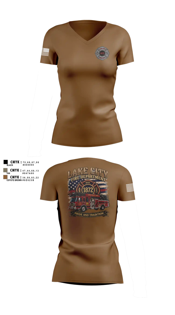 Womens Short Sleeve Vneck Shirt, Lake City Fire Department, Fire Department, Teamtime, Team time, sublimation, custom sports apparel, team uniforms, spirit wear, spiritwear, sports uniforms, custom shirts, team store, custom team store, fundraiser sports, apparel fundraiser