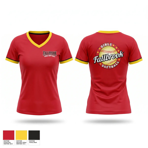 Womens Short Sleeve Vneck Shirt, Fallbrook girls softball, Softball, Teamtime, Team time, sublimation, custom sports apparel, team uniforms, spirit wear, spiritwear, sports uniforms, custom shirts, team store, custom team store, fundraiser sports, apparel fundraiser