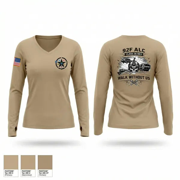 Womens Long Sleeve Vneck Shirt, 92F ALC 26-003, Army, Teamtime, Team time, sublimation, custom sports apparel, team uniforms, spirit wear, spiritwear, sports uniforms, custom shirts, team store, custom team store, fundraiser sports, apparel fundraiser