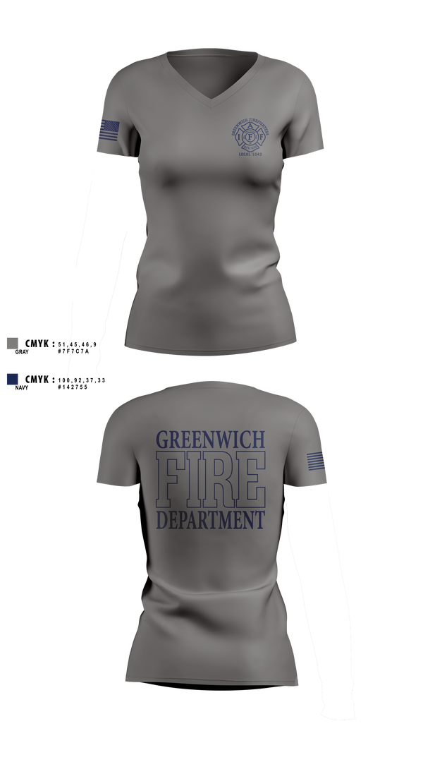 Womens Short Sleeve Vneck Shirt, Greenwich Fire Local 1042, Fire Department, Teamtime, Team time, sublimation, custom sports apparel, team uniforms, spirit wear, spiritwear, sports uniforms, custom shirts, team store, custom team store, fundraiser sports, apparel fundraiser