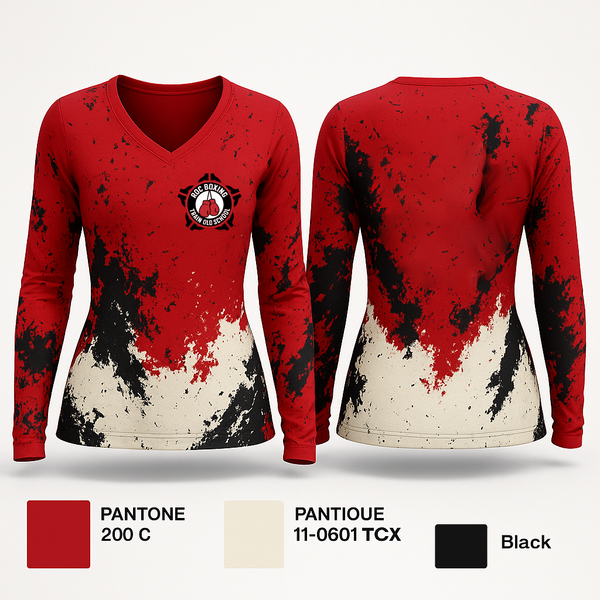 Womens Long Sleeve Vneck Shirt, ROC Boxing, Wrestling, Teamtime, Team time, sublimation, custom sports apparel, team uniforms, spirit wear, spiritwear, sports uniforms, custom shirts, team store, custom team store, fundraiser sports, apparel fundraiser