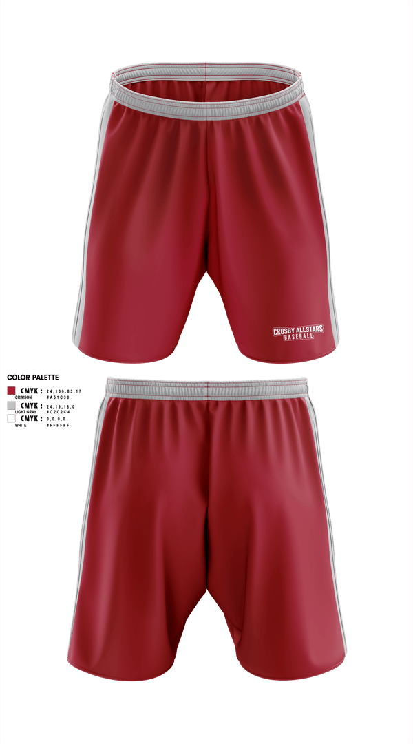 Athletic Shorts With Pockets, Crosby Allstars, Baseball, Teamtime, Team time, sublimation, custom sports apparel, team uniforms, spirit wear, spiritwear, sports uniforms, custom shirts, team store, custom team store, fundraiser sports, apparel fundraiser