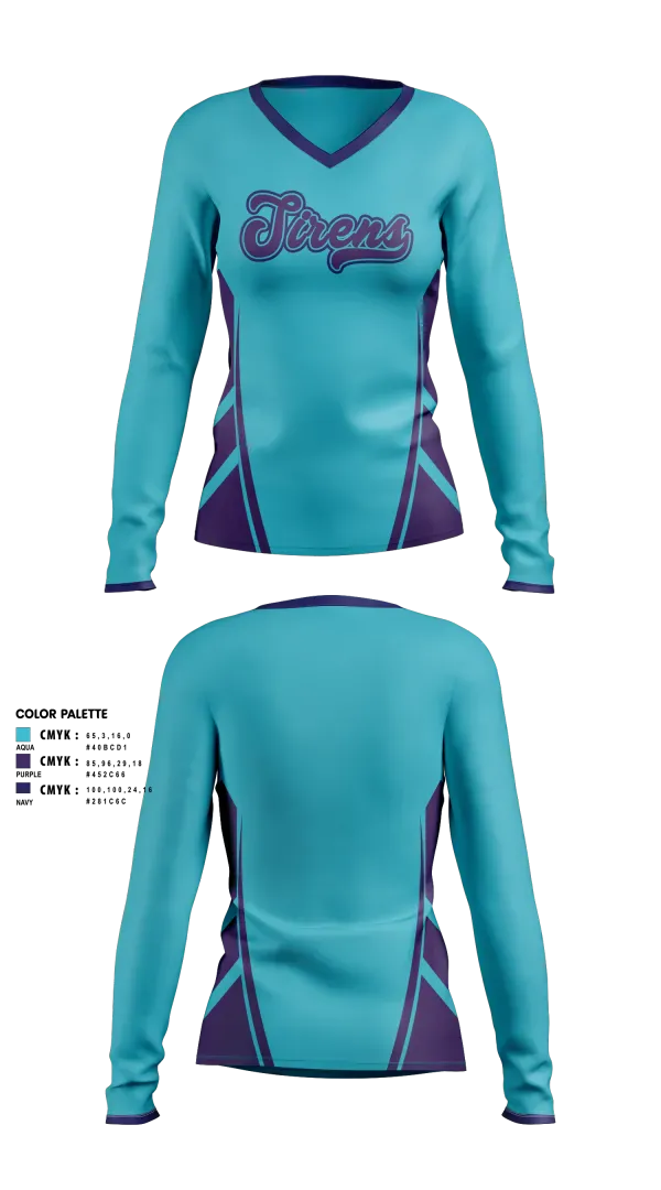 Womens Long Sleeve Vneck Shirt, Sirens, Softball, Teamtime, Team time, sublimation, custom sports apparel, team uniforms, spirit wear, spiritwear, sports uniforms, custom shirts, team store, custom team store, fundraiser sports, apparel fundraiser