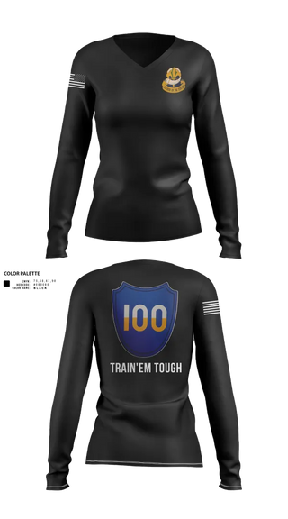 Womens Long Sleeve Vneck Shirt, 100th Training Division, Army, Teamtime, Team time, sublimation, custom sports apparel, team uniforms, spirit wear, spiritwear, sports uniforms, custom shirts, team store, custom team store, fundraiser sports, apparel fundraiser