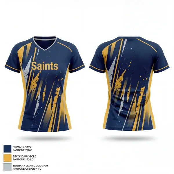 Womens Short Sleeve Vneck Shirt, Saints, Women's Lacrosse, Teamtime, Team time, sublimation, custom sports apparel, team uniforms, spirit wear, spiritwear, sports uniforms, custom shirts, team store, custom team store, fundraiser sports, apparel fundraiser
