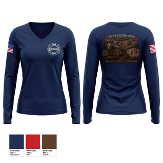Womens Long Sleeve Vneck Shirt, Chicago Fire Department, Fire Department, Teamtime, Team time, sublimation, custom sports apparel, team uniforms, spirit wear, spiritwear, sports uniforms, custom shirts, team store, custom team store, fundraiser sports, apparel fundraiser