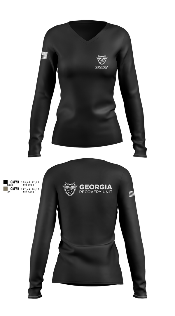 Womens Long Sleeve Vneck Shirt, Georgia Recovery Unit, , Teamtime, Team time, sublimation, custom sports apparel, team uniforms, spirit wear, spiritwear, sports uniforms, custom shirts, team store, custom team store, fundraiser sports, apparel fundraiser