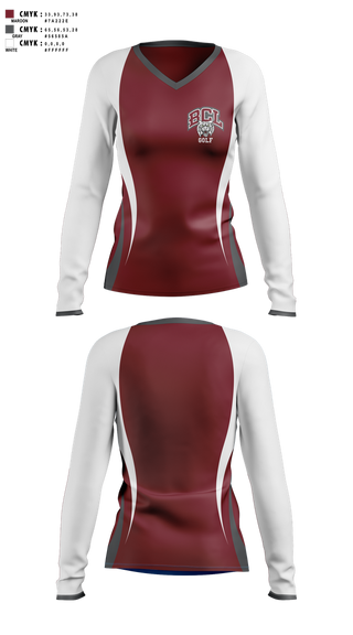 Womens Long Sleeve Vneck Shirt, Bishop Conaty - Our Lady of Loretto Golf, Golf, Teamtime, Team time, sublimation, custom sports apparel, team uniforms, spirit wear, spiritwear, sports uniforms, custom shirts, team store, custom team store, fundraiser sports, apparel fundraiser