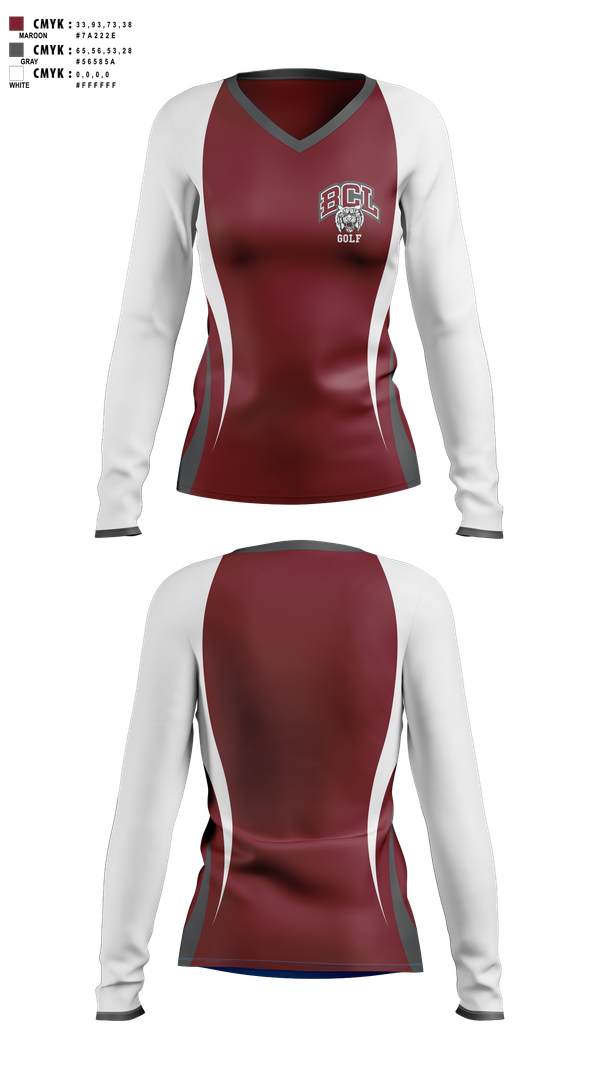 Womens Long Sleeve Vneck Shirt, Bishop Conaty - Our Lady of Loretto Golf, Golf, Teamtime, Team time, sublimation, custom sports apparel, team uniforms, spirit wear, spiritwear, sports uniforms, custom shirts, team store, custom team store, fundraiser sports, apparel fundraiser