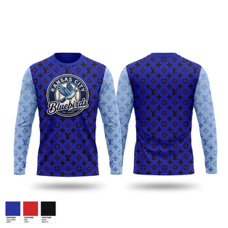 Long Sleeve Performance Shirt, Kansas City Bluebirds, Baseball, Teamtime, Team time, sublimation, custom sports apparel, team uniforms, spirit wear, spiritwear, sports uniforms, custom shirts, team store, custom team store, fundraiser sports, apparel fundraiser