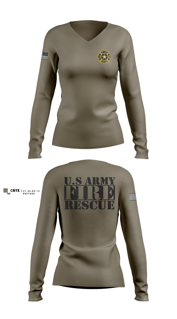 Womens Long Sleeve Vneck Shirt, U. S. ARMY FIRE RESCUE, Army, Teamtime, Team time, sublimation, custom sports apparel, team uniforms, spirit wear, spiritwear, sports uniforms, custom shirts, team store, custom team store, fundraiser sports, apparel fundraiser
