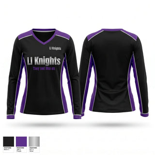 Womens Long Sleeve Vneck Shirt, LI Knights, Women's Volleyball, Teamtime, Team time, sublimation, custom sports apparel, team uniforms, spirit wear, spiritwear, sports uniforms, custom shirts, team store, custom team store, fundraiser sports, apparel fundraiser