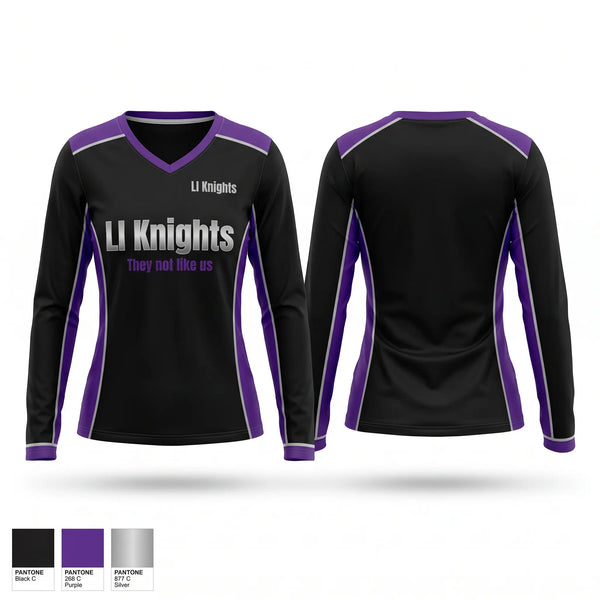 Womens Long Sleeve Vneck Shirt, LI Knights, Women's Volleyball, Teamtime, Team time, sublimation, custom sports apparel, team uniforms, spirit wear, spiritwear, sports uniforms, custom shirts, team store, custom team store, fundraiser sports, apparel fundraiser