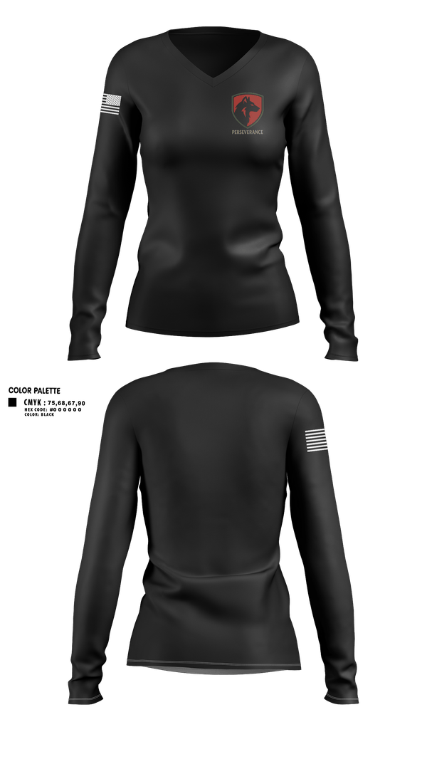 Womens Long Sleeve Vneck Shirt, Perseverance, Army, Teamtime, Team time, sublimation, custom sports apparel, team uniforms, spirit wear, spiritwear, sports uniforms, custom shirts, team store, custom team store, fundraiser sports, apparel fundraiser