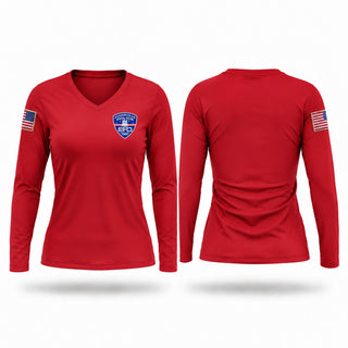 Womens Long Sleeve Vneck Shirt, Crime Scene Unit, Police, Teamtime, Team time, sublimation, custom sports apparel, team uniforms, spirit wear, spiritwear, sports uniforms, custom shirts, team store, custom team store, fundraiser sports, apparel fundraiser