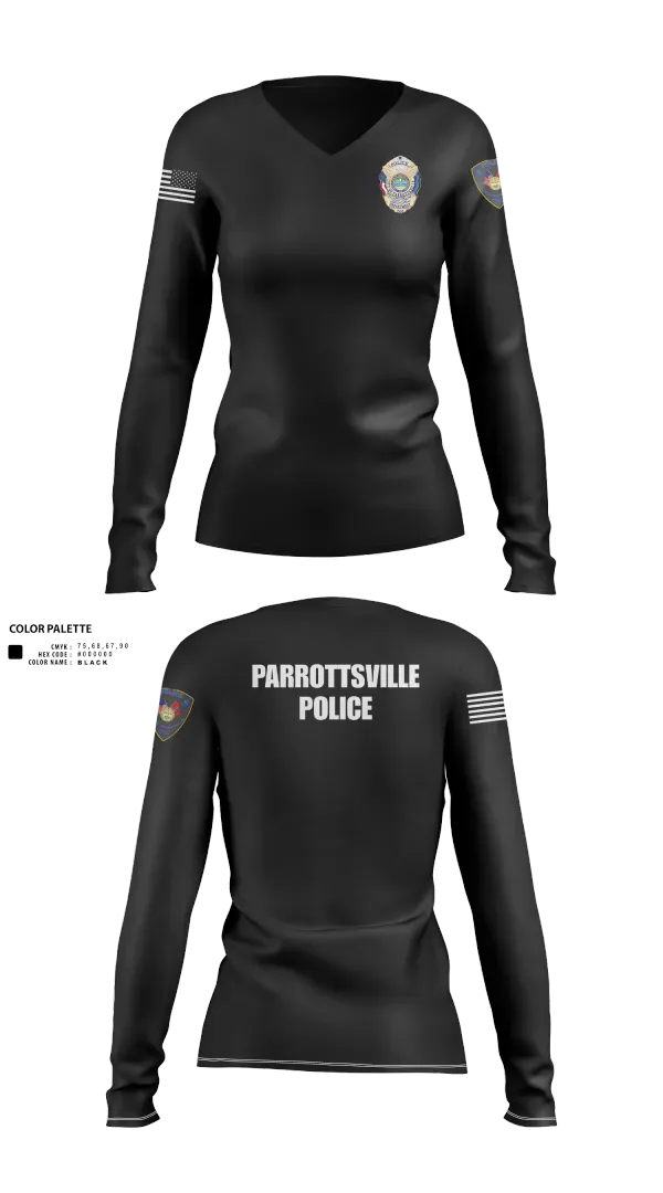 Womens Long Sleeve Vneck Shirt, Parrottsville police, Police, Teamtime, Team time, sublimation, custom sports apparel, team uniforms, spirit wear, spiritwear, sports uniforms, custom shirts, team store, custom team store, fundraiser sports, apparel fundraiser