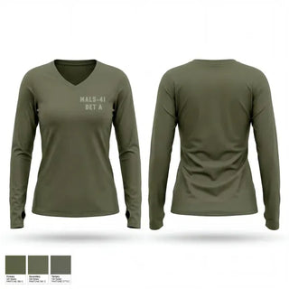 Womens Long Sleeve Vneck Shirt, MALS-41 Det A, Marines, Teamtime, Team time, sublimation, custom sports apparel, team uniforms, spirit wear, spiritwear, sports uniforms, custom shirts, team store, custom team store, fundraiser sports, apparel fundraiser