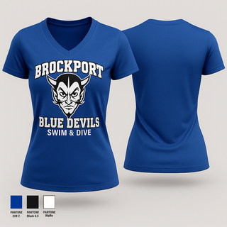 Womens Short Sleeve Vneck Shirt, Brockport Blue Devils Swim & Dive, Swimming, Teamtime, Team time, sublimation, custom sports apparel, team uniforms, spirit wear, spiritwear, sports uniforms, custom shirts, team store, custom team store, fundraiser sports, apparel fundraiser