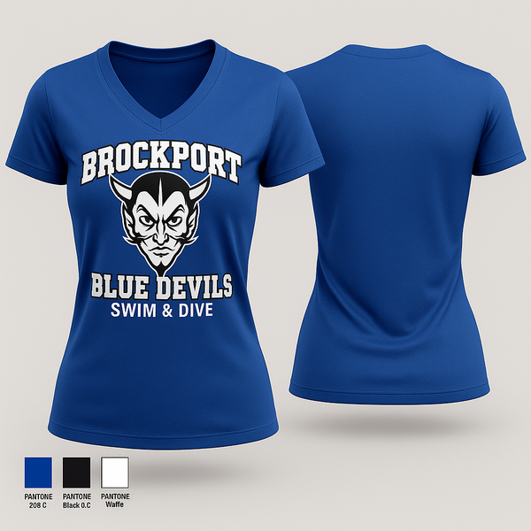 Womens Short Sleeve Vneck Shirt, Brockport Blue Devils Swim & Dive, Swimming, Teamtime, Team time, sublimation, custom sports apparel, team uniforms, spirit wear, spiritwear, sports uniforms, custom shirts, team store, custom team store, fundraiser sports, apparel fundraiser