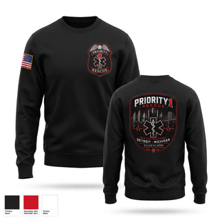 Crew Neck Sweatshirt, Priority 1 Rescue, EMS/EMT, Teamtime, Team time, sublimation, custom sports apparel, team uniforms, spirit wear, spiritwear, sports uniforms, custom shirts, team store, custom team store, fundraiser sports, apparel fundraiser