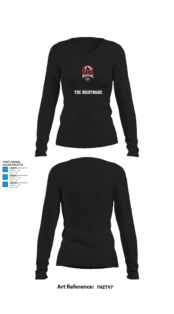 Womens Long Sleeve Vneck Shirt, The Nightmare, , Teamtime, Team time, sublimation, custom sports apparel, team uniforms, spirit wear, spiritwear, sports uniforms, custom shirts, team store, custom team store, fundraiser sports, apparel fundraiser