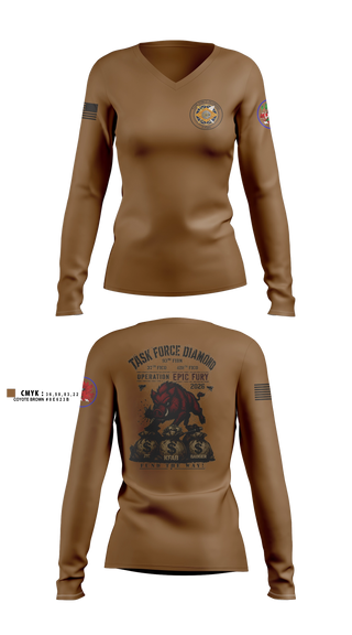 Womens Long Sleeve Vneck Shirt, 93rd Finance Battalion, National Guard, Teamtime, Team time, sublimation, custom sports apparel, team uniforms, spirit wear, spiritwear, sports uniforms, custom shirts, team store, custom team store, fundraiser sports, apparel fundraiser