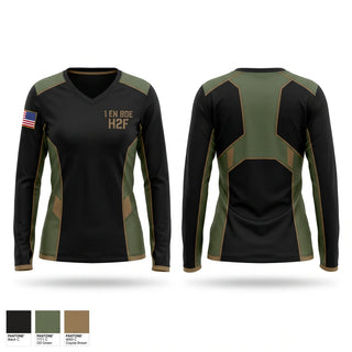 Womens Long Sleeve Vneck Shirt, 1 EN BDE H2F, Army, Teamtime, Team time, sublimation, custom sports apparel, team uniforms, spirit wear, spiritwear, sports uniforms, custom shirts, team store, custom team store, fundraiser sports, apparel fundraiser